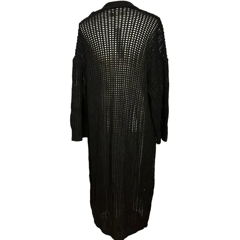 House of Harlow Black Longline Cardigan Sweater XS Oversized Crochet $258 NEW - Picture 6 of 7